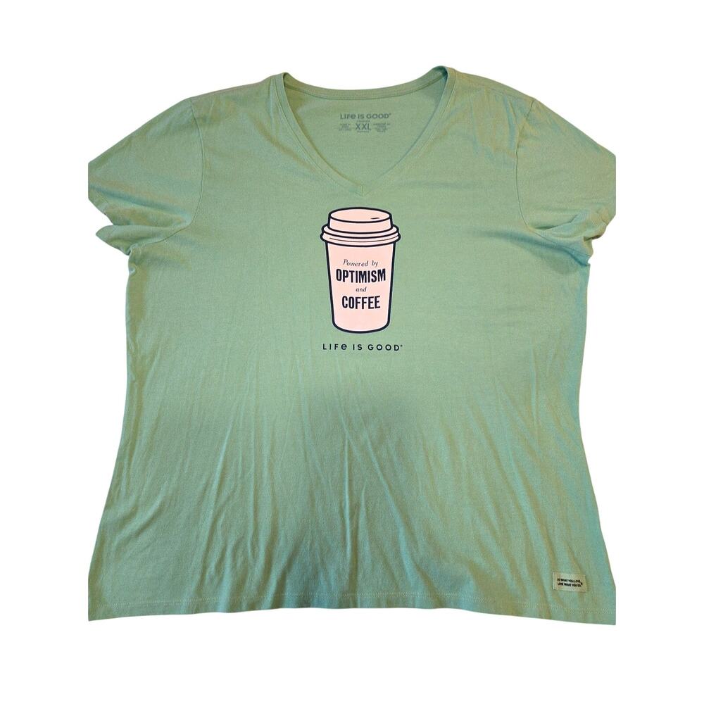 Sz XXL LIFE IS GOOD Mint Coffee Graphic Short-Slv T-shirt Tee